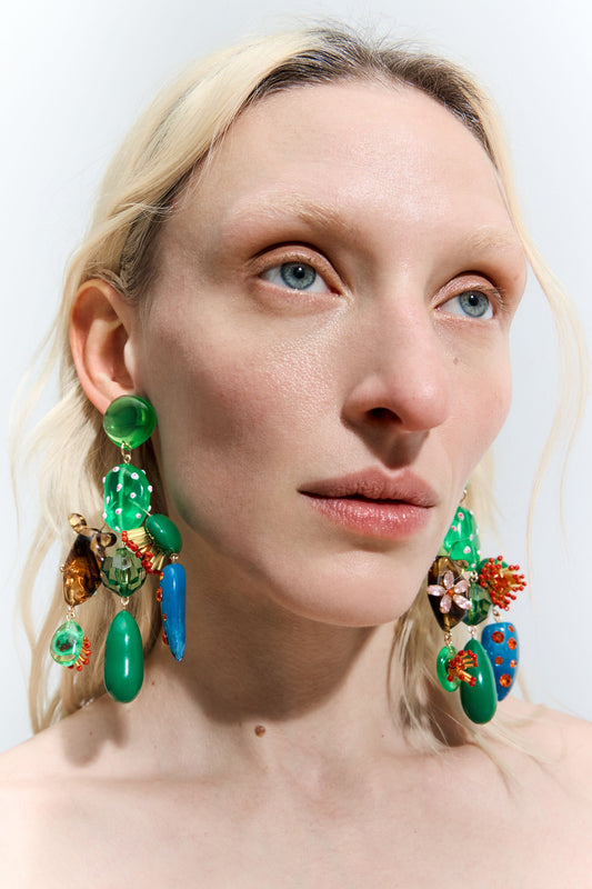 Green cactus and flowers earrings