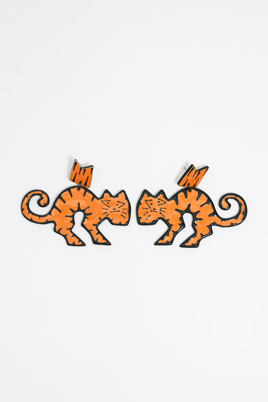 Orange enamel tiger earrings