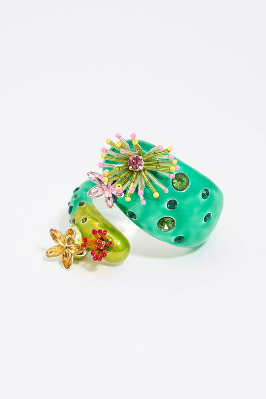 Green cactus and flowers bracelet