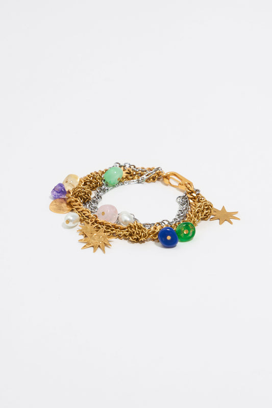 Sun and moon layered chain bracelet
