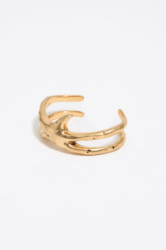 Aged finish textured gold-tone metal star bracelet