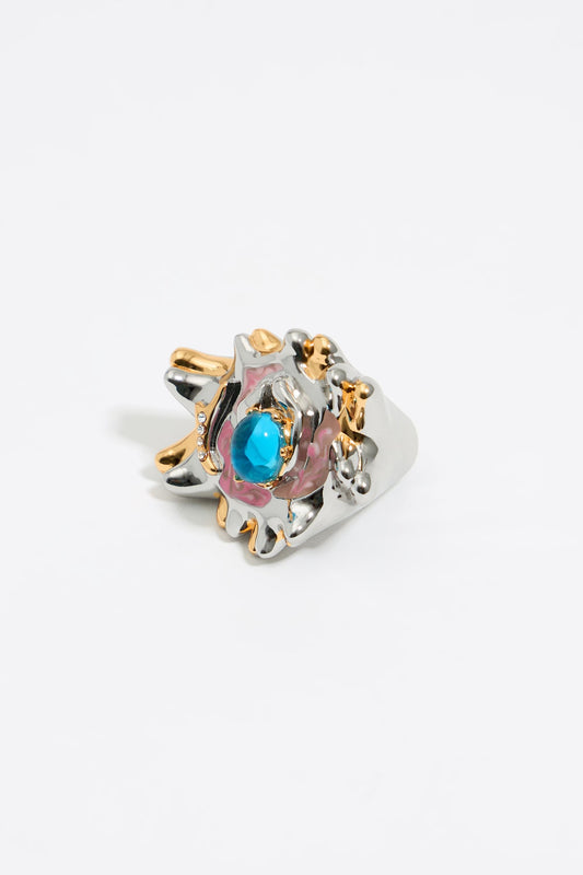 Textured dark silver and enamel ring