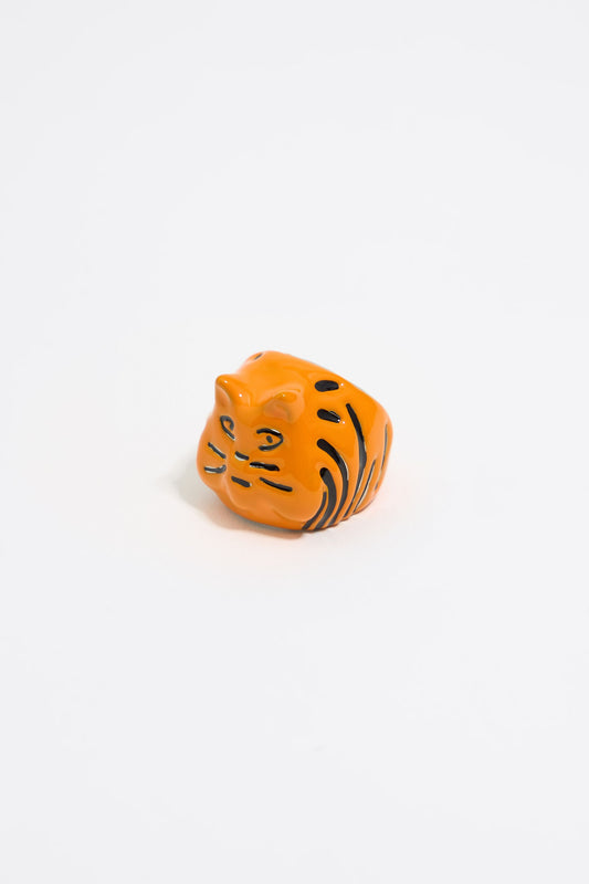 Orange enamel tiger ring