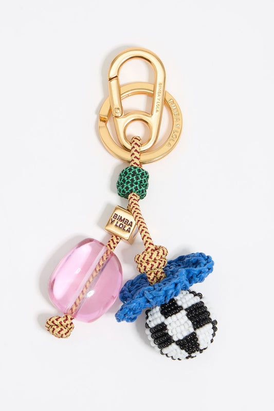 Resin, metal and beads rope key ring