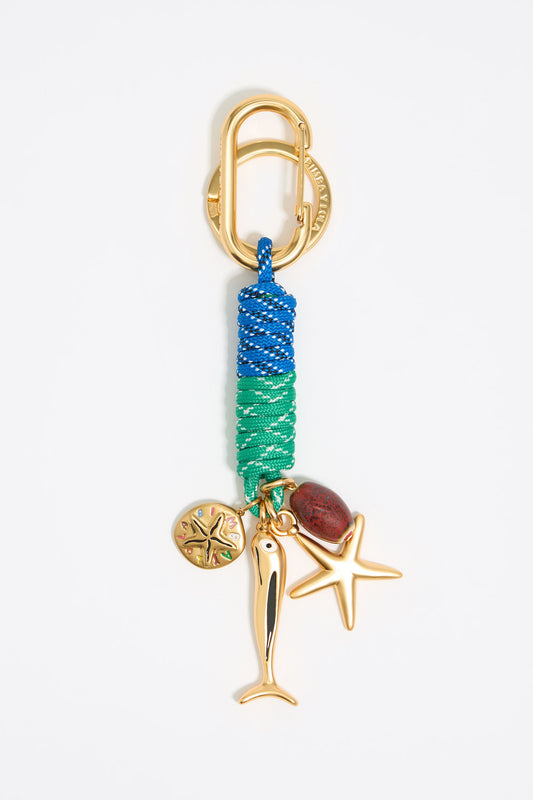 Blue knotted rope key ring