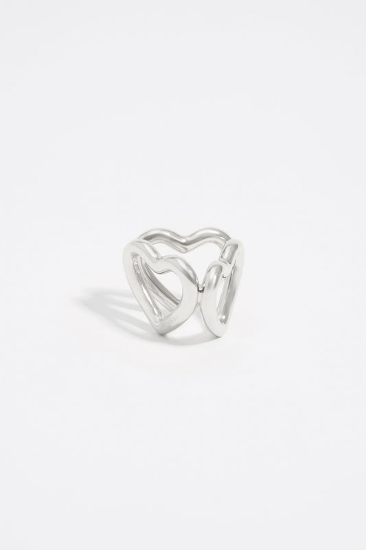 Silver triple heart scarf ring