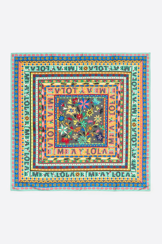Gray logos and floral borders scarf