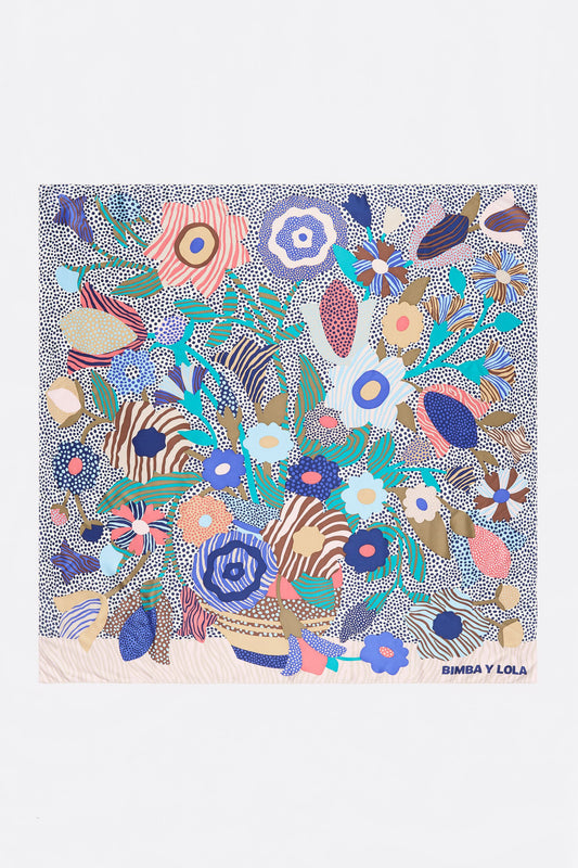 White vase and flowers microprints scarf