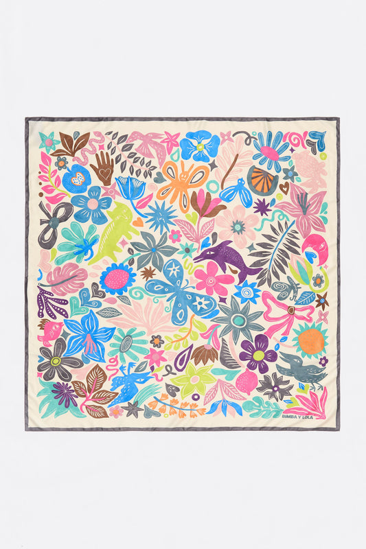 Ivory vegetation and animals scarf
