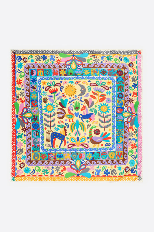 Concentric frame animal and floral scarf