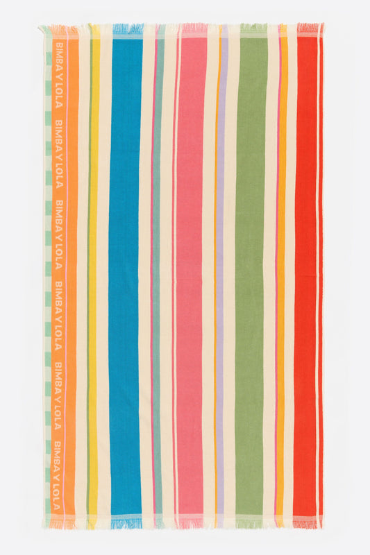 Green multicolor striped cotton towel