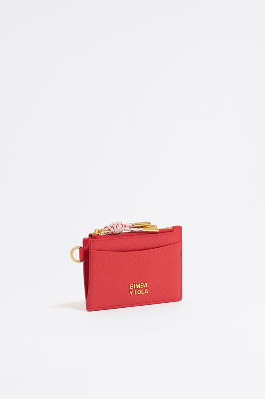Poppy red leather card holder