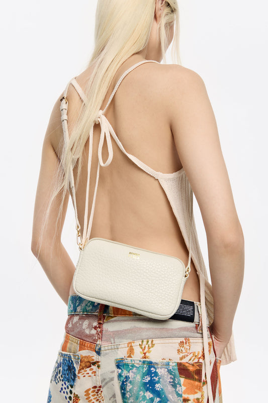 Mini off-white leather crossbody bag