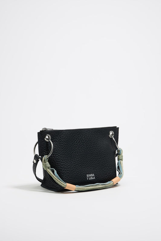 Medium black leather trapezium bag