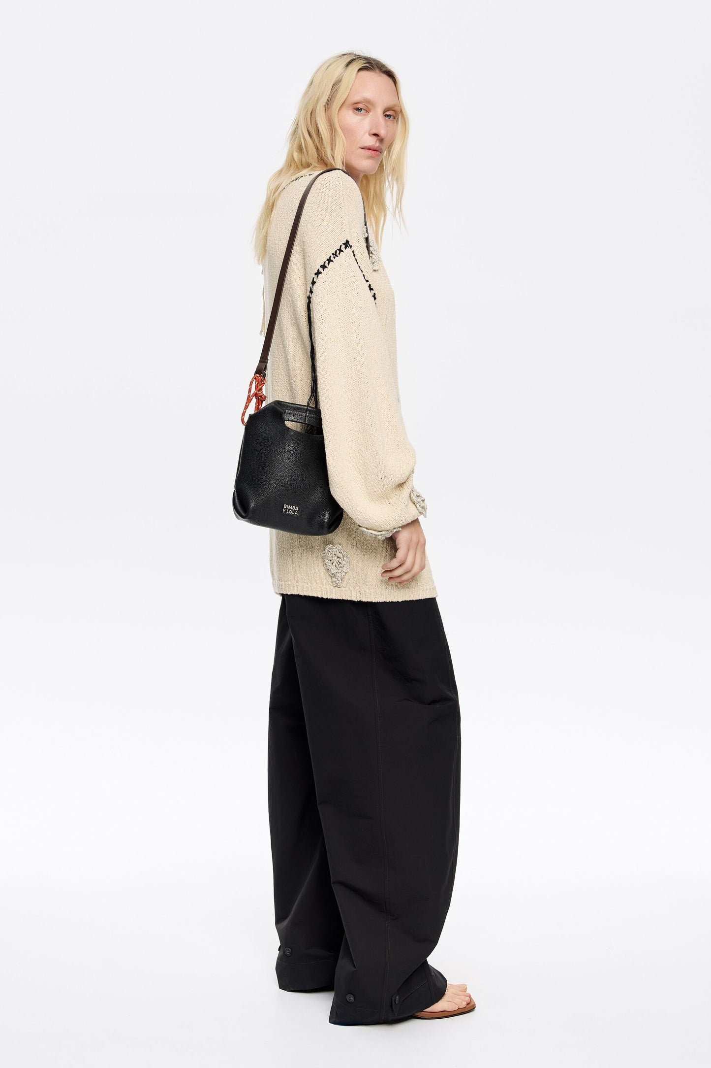 Black leather mini Paper bag