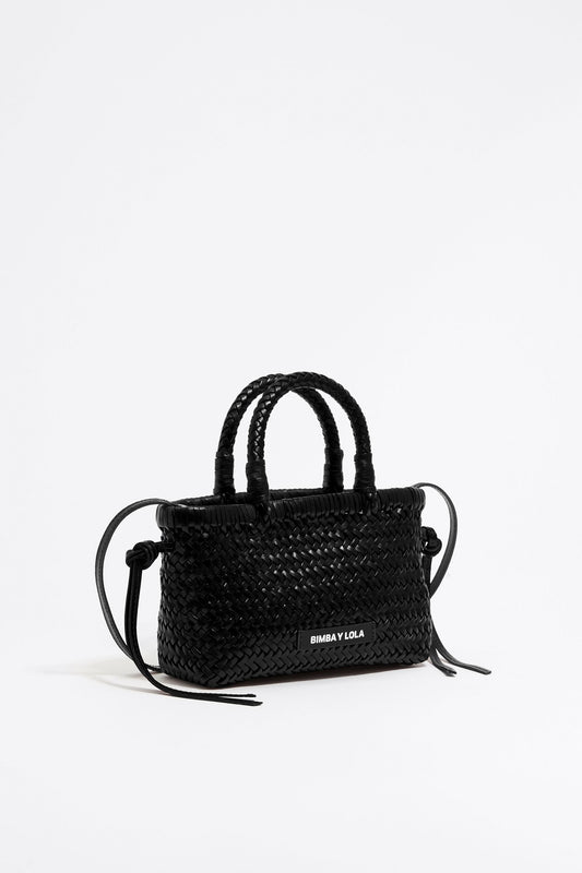 Mini black leather shopper bag