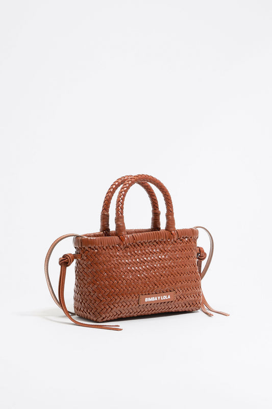 Mini honey leather shopper bag