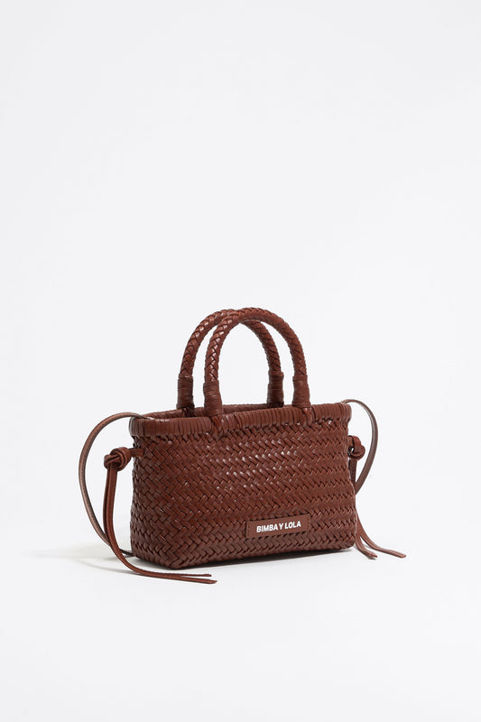Mini walnut leather shopper bag
