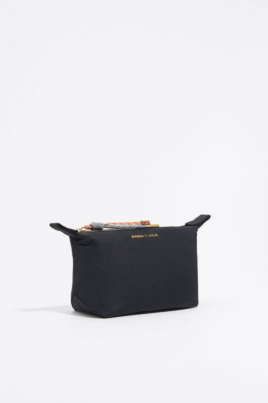 Small black nylon trapezium make-up case
