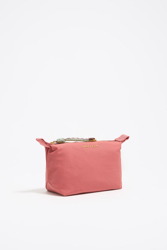 Small pink nylon trapezium make-up case