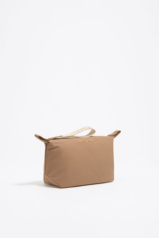 Small bark brown nylon trapezium make-up case