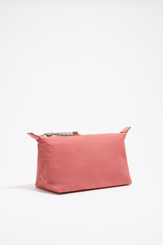 Large pink nylon trapezium make-up case