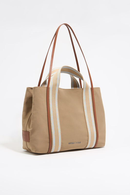 Large camel gabardine Chihuahua shopper bag
