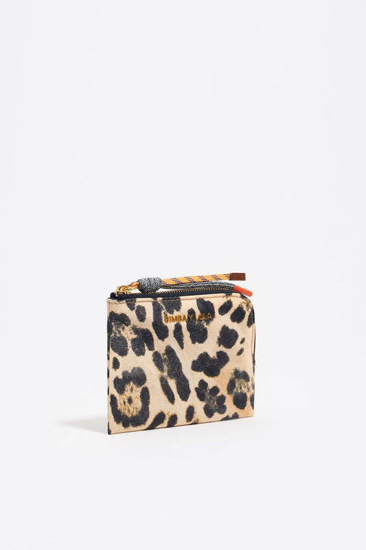 Beige Leopard print nylon coin purse