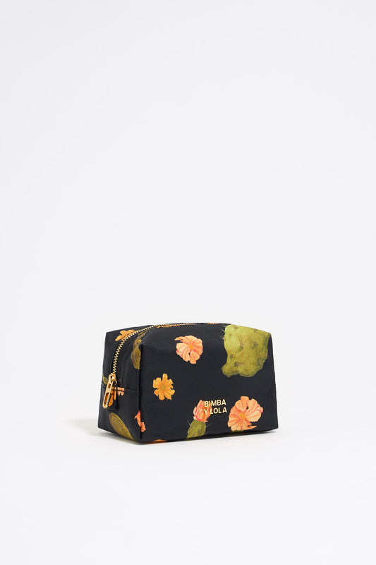Small black Cactus nylon make-up case