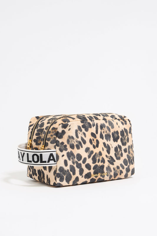 Large beige Leopard nylon make-up case