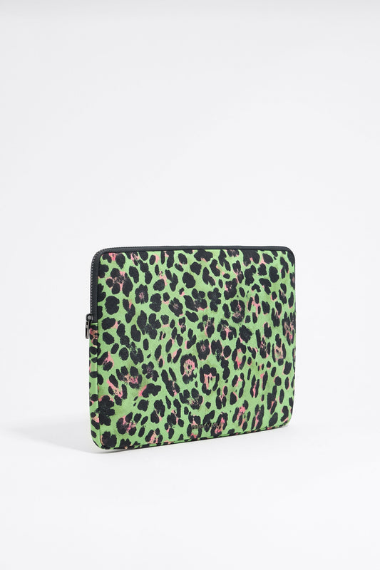 Green Leopard nylon 13.5" laptop sleeve