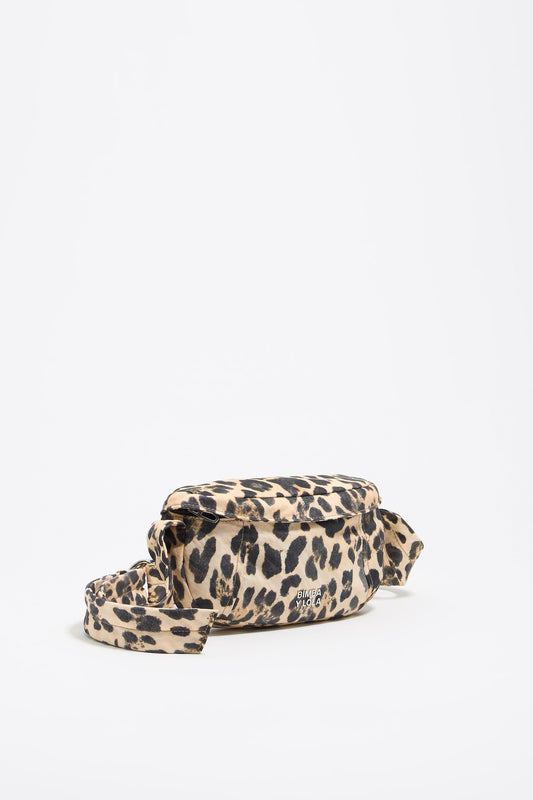 Small beige Leopard nylon bumbag