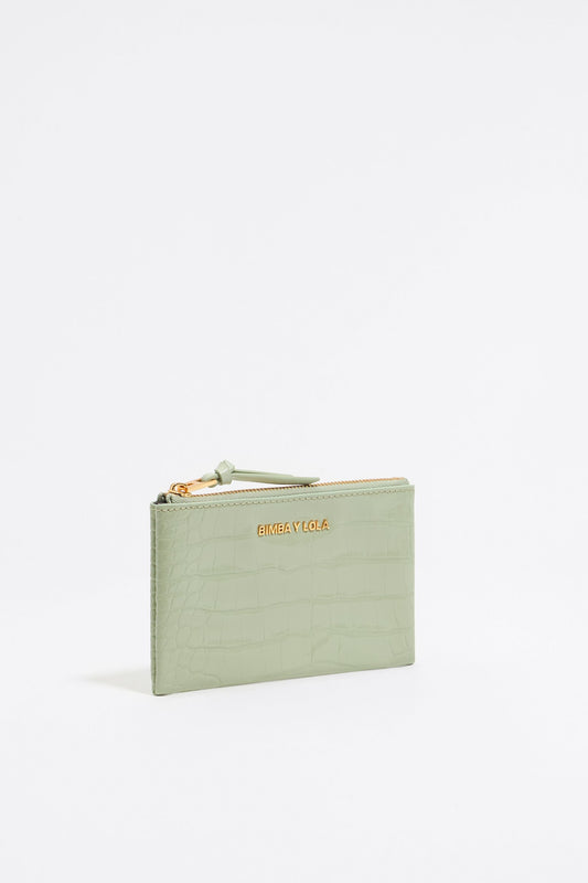 Pastel green mock croc coin purse