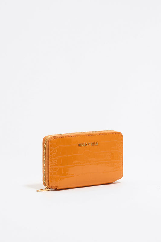 Orange mock croc horizontal wallet