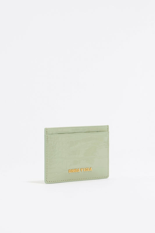 Pastel green mock croc card holder