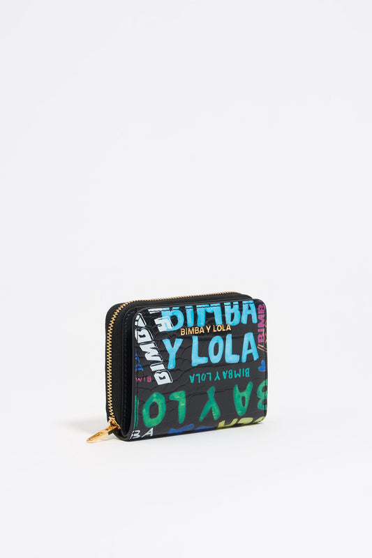 Black mock croc BIMBA logos card holder