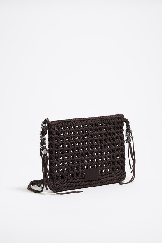 Brown plaited crossbody bag