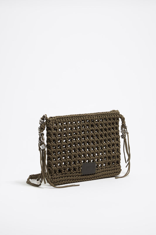 Khaki plaited crossbody bag