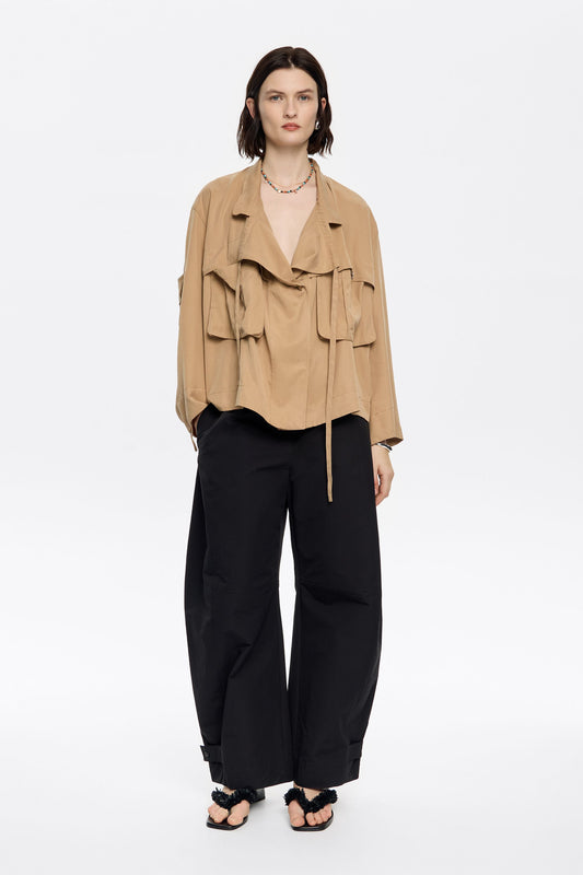 Camel fluid double-breasted jacket