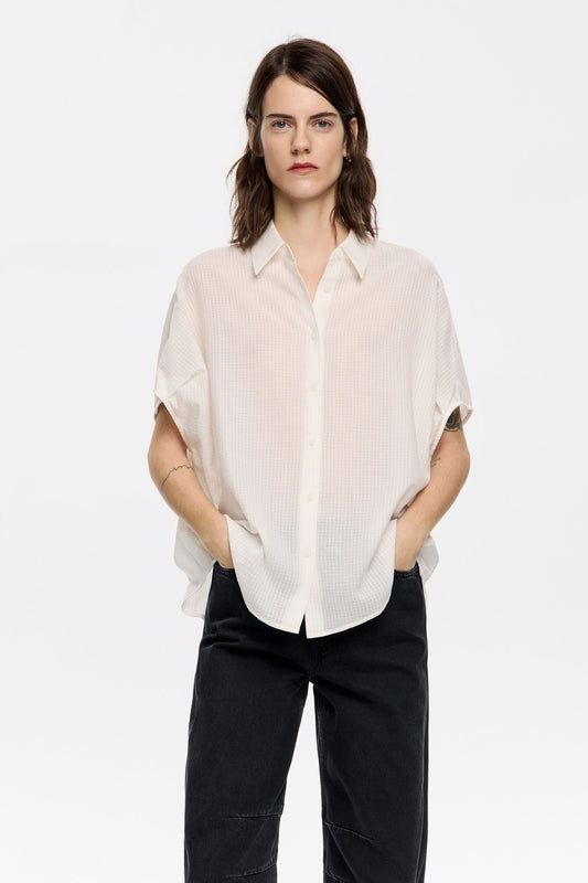 Ivory textured cape shirt