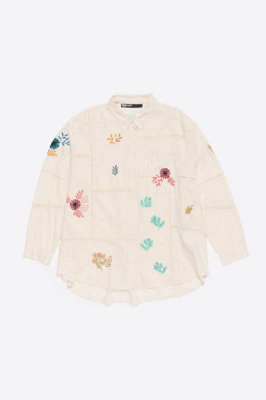 Off-white shirt with contrast embroidered trim