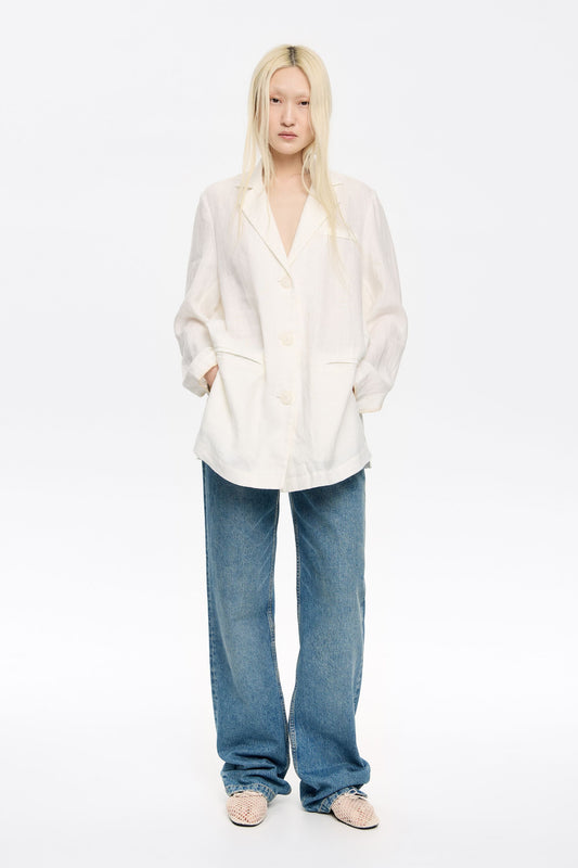 Ivory linen tailored jacket with stitching
