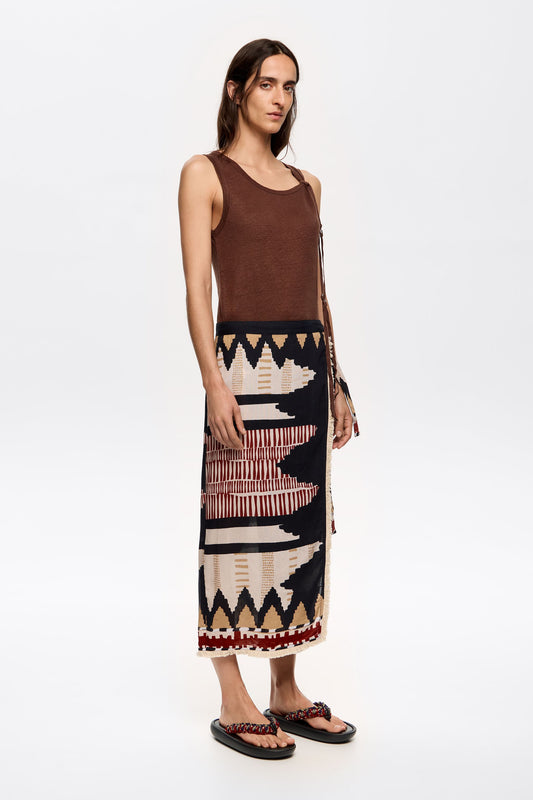 Black Ikat wrap skirt