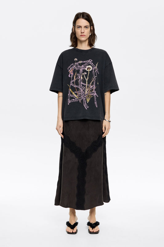 Black lace A-line skirt