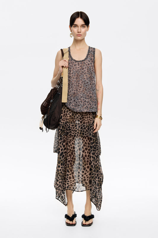 Khaki Cheetah asymmetric fluid skirt