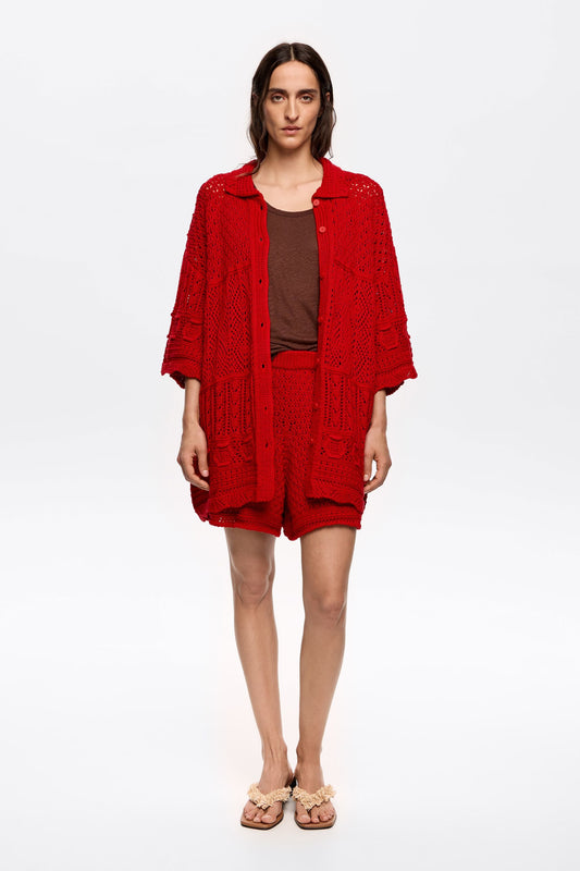 Red crochet shorts