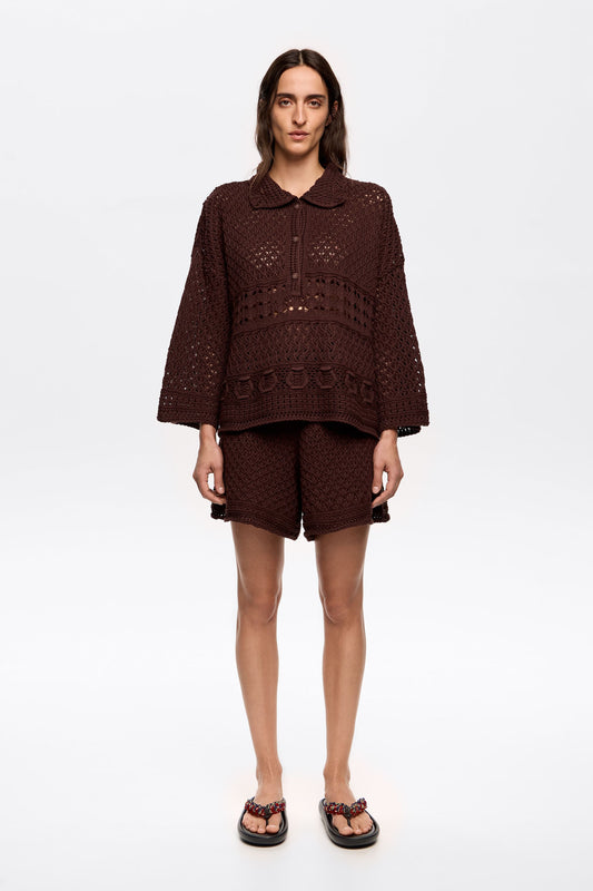 Dark brown crochet shorts