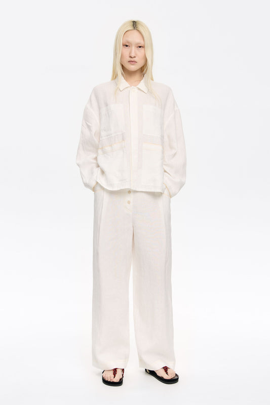 Ivory linen darted trousers