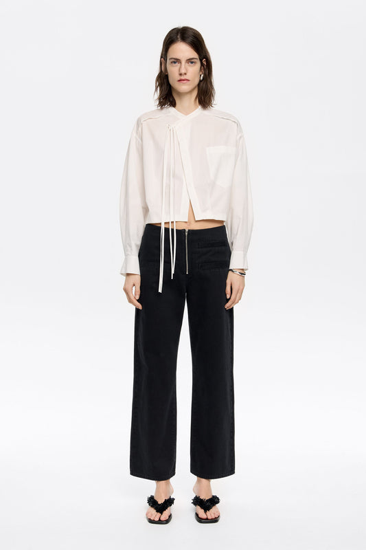 Black denim ankle-length jeans
