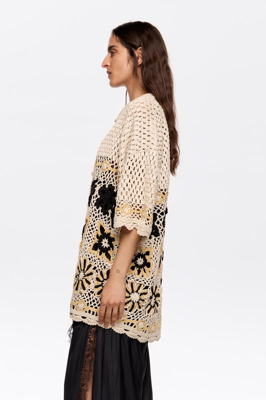 Beige oversize crochet cardigan